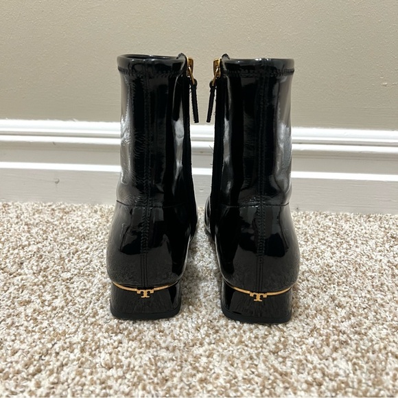 Tory Burch Womens Gigi Patent Stretch Ankle Boot Black and Gold Size 8.5 - Picture 10 of 15